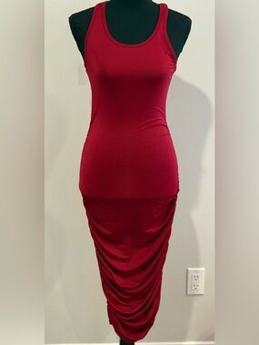 New Zeagoo S Sleeveless Ruched Midi Dress - Red 693